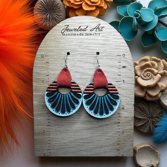 Pre-order Hand-Painted Showgirl Inspired Deco Fan Burst Wood Earrings - Picture 4 of 6